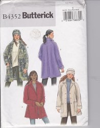 4352 Butterick EZ WOOL/ FLEECE RAGLAN JACKET LENGTHS, HAT PATTERN XS-M,  or L-XL Uncut Choice
